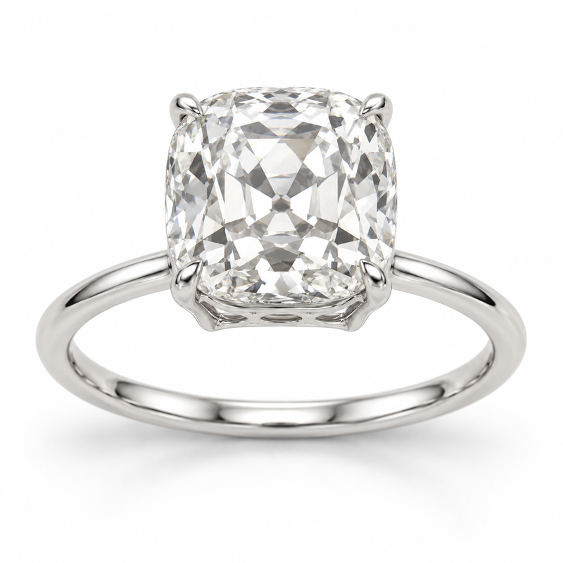 Vintage Old Mine Cushion Solitaire Lab-Grown Diamond Engagement Ring in 14K White Gold — illustrative rendering