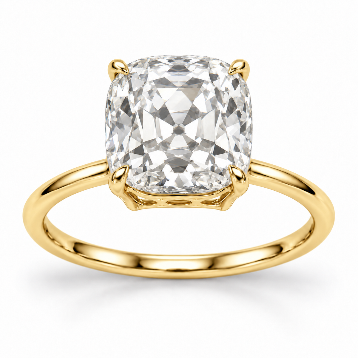 Vintage Old Mine Cushion Solitaire Lab-Grown Diamond Engagement Ring in 14K Yellow Gold — illustrative rendering