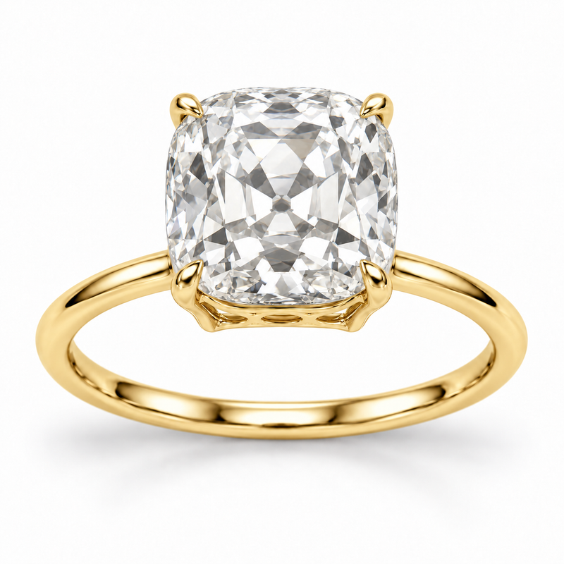 Vintage Old Mine Cushion Solitaire Lab-Grown Diamond Engagement Ring in 14K Yellow Gold — illustrative rendering