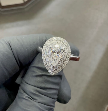 1.2CT VVS Pear Shape Double Halo Lab-Diamond Engagement Ring