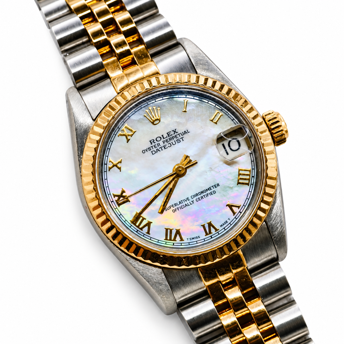 Pre-Owned Rolex Datejust 31mm 68273 — Mother-of-Pearl Roman Dial, Two-Tone Jubilee