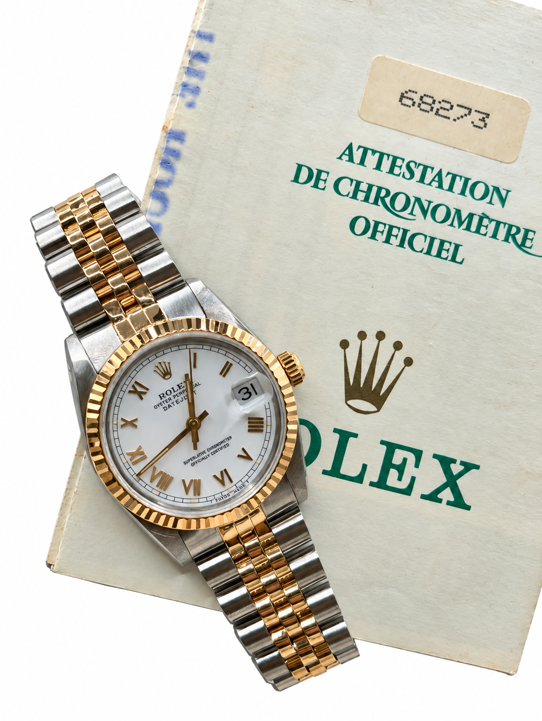 Rolex Datejust 68273 white Roman dial — view 2
