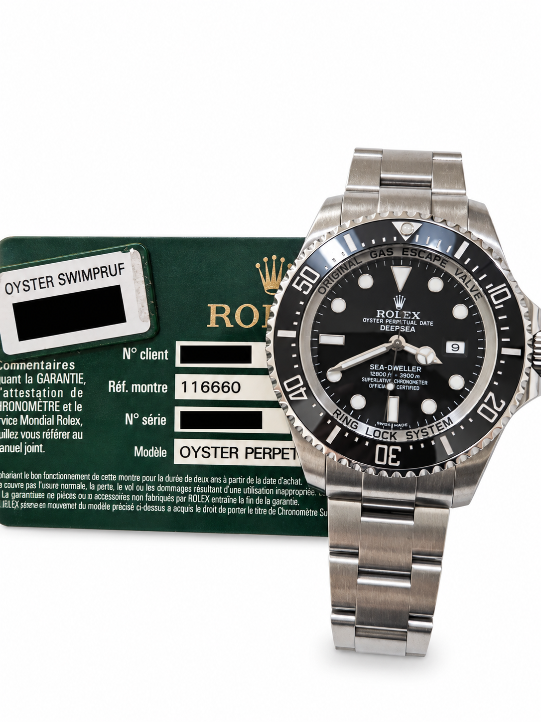 Pre-owned Rolex Deepsea 116660 — view 2, identifying certificate details redacted