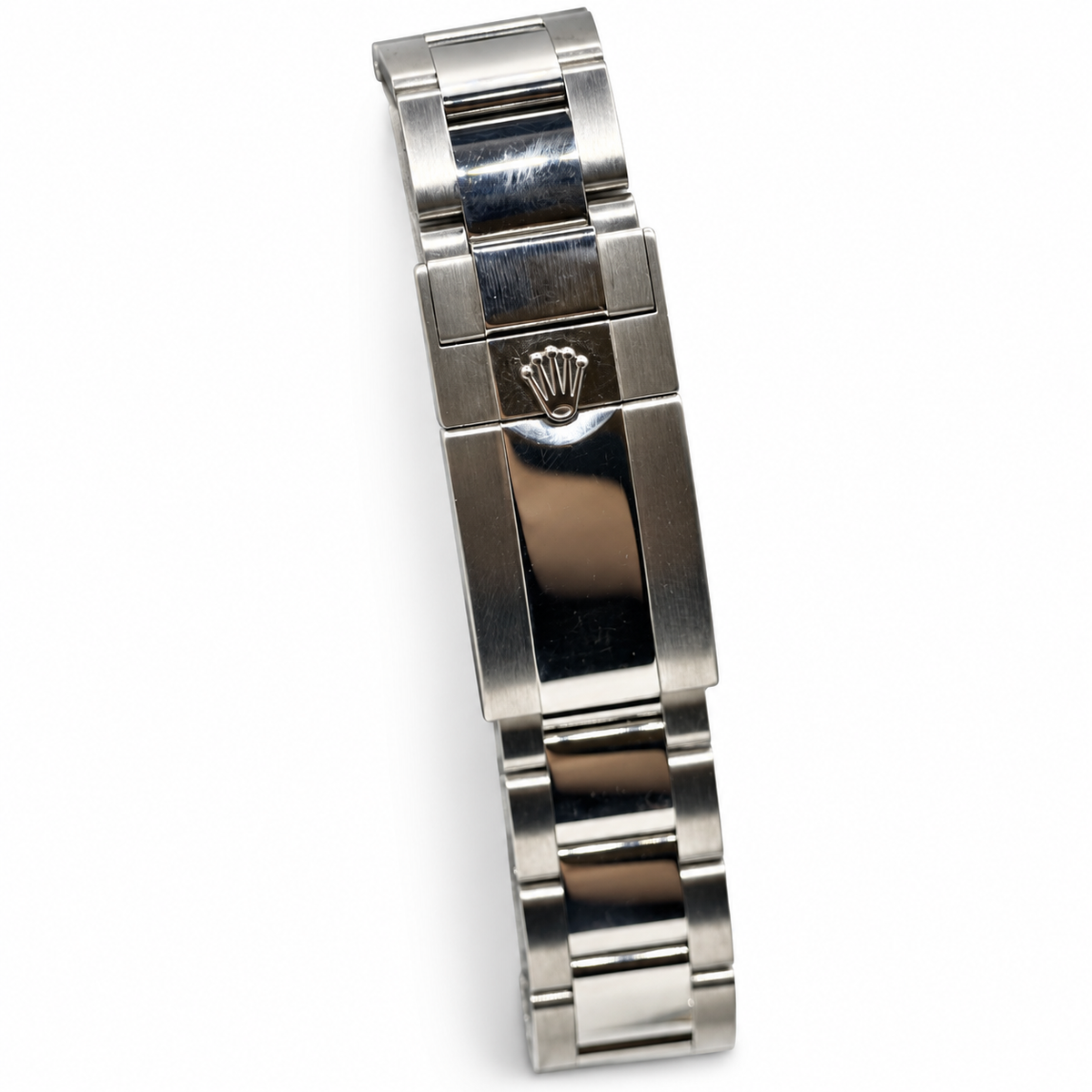 Rolex GMT-Master II 116710BLNR Oyster clasp close-up — white background