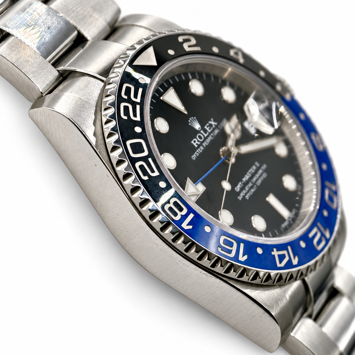 Rolex GMT-Master II 116710BLNR opposite-side detail — white background