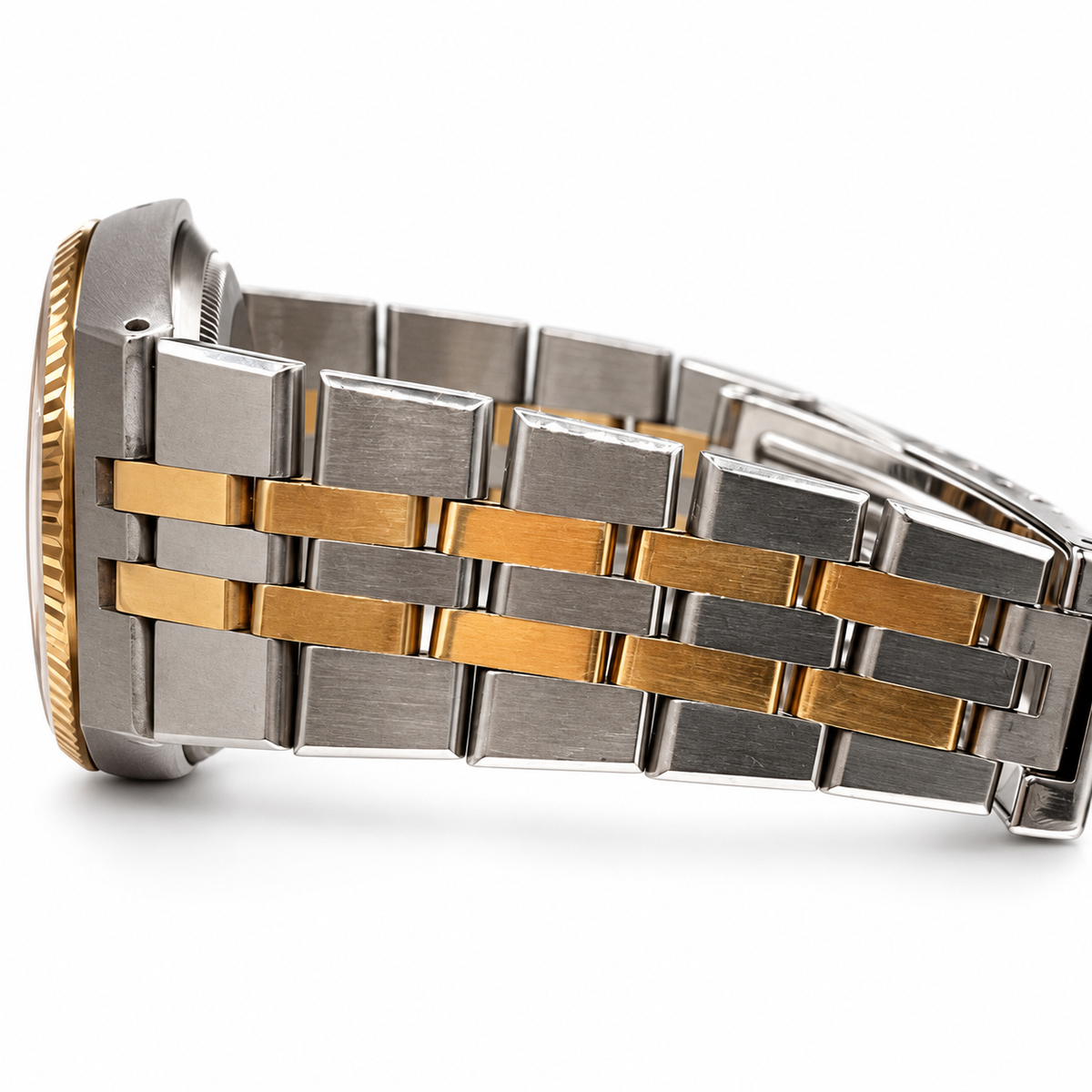 Rolex Oysterquartz Datejust 17013 integrated bracelet side view — white background