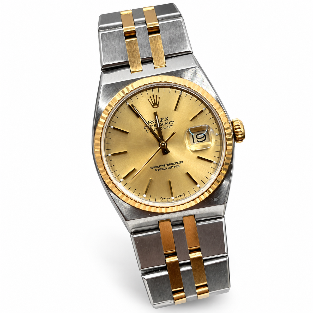 Pre-Owned Rolex Oysterquartz Datejust 36mm 17013 — Champagne Dial, Two-Tone