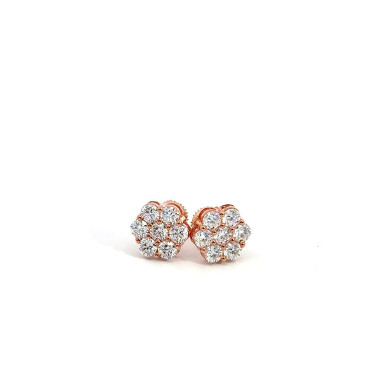 14KT Rose Gold Cluster Studs 2CTW