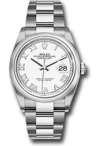 Rolex Steel Datejust 36 Watch Domed Bezel White Roman Dial