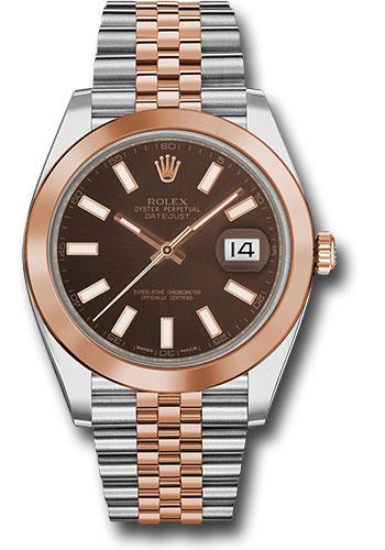 Rolex Steel and Everose Rolesor Datejust 41 Watch - Smooth Bezel - Chocolate Index Dial - Jubilee Bracelet - 126301