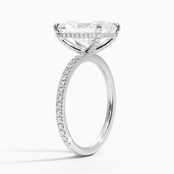 18Kt White Gold Hidden Halo Side Diamonds Radiant Lab-Diamond Engagement Ring