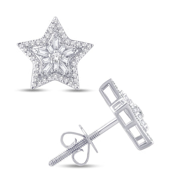 10KT VS Diamond White Gold Baguette Star Earrings
