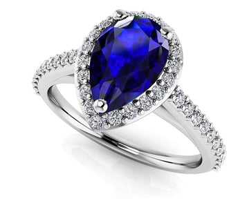 Pear Gemstone And Halo Lab-Grown Diamonds Anniversary Ring