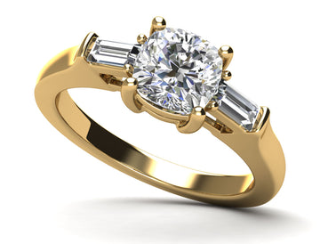 Three Stone Cushion And Baguette Engagement Ring