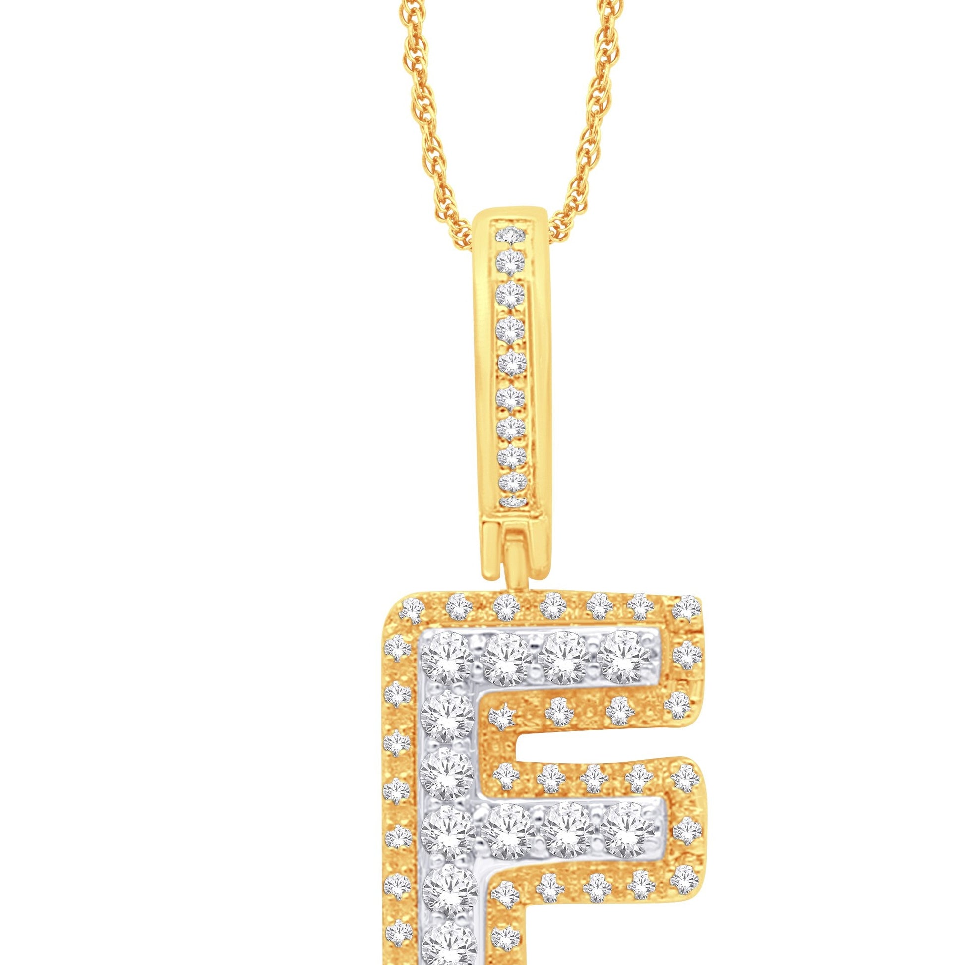 10KT Two Tone VS Diamond Initial "F" Pendant