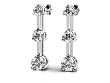 Three Prong Triple Lab-Grown Diamond Earrings