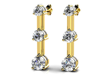 Three Prong Triple Lab-Grown Diamond Earrings