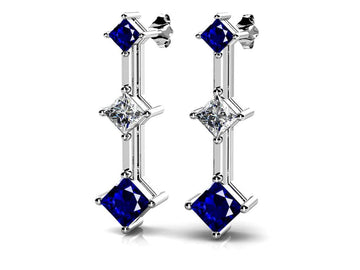 Princess Cut Triple Gemstone And Lab-Grown Diamond Earrings
