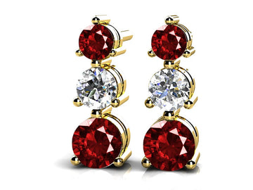 Three Prong Gemstone And Lab-Grown Diamond Earrings