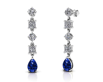 Alternating Lab-Grown Diamond And Gemstone Drop Earrings