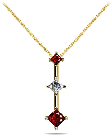 Offset Princess Cut Gemstone And Lab-Grown Diamond Pendant