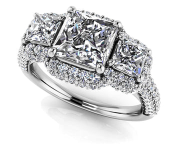 Three Stone Lab-Grown Diamond Double Halo Anniversary Ring