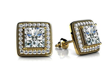 Milgrain Princess Cut Lab-Grown Diamond Stud Earrings