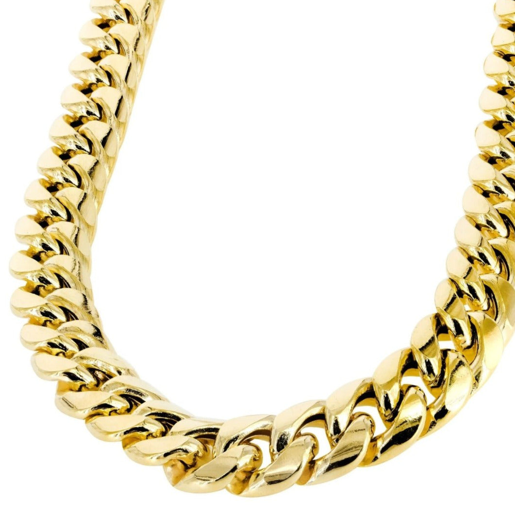 Mens 10KT Gold Hollow Miami Cuban Link Chain