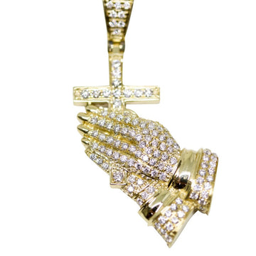 Mens Praying Hand Cross Pendant | 10KT Yellow Gold | 1.65 Carats