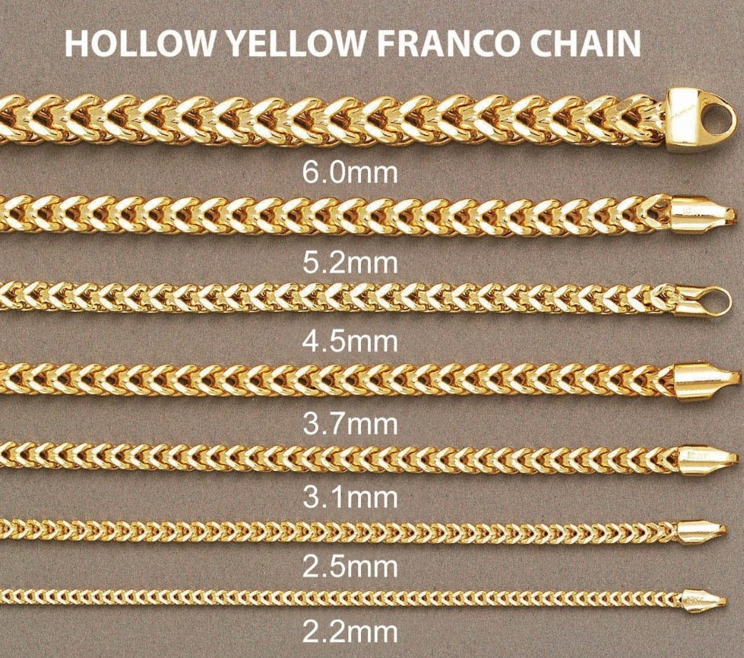 Mens Franco Chain | 10KT Yellow Hollow Franco Chain