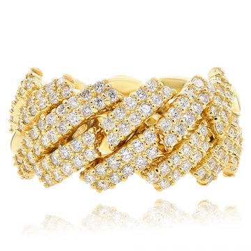 14KT Solid Gold and Diamond Mens Cuban Ring