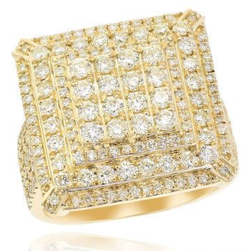 14KT Gold and Diamond Mens Triple Layer Square Ring